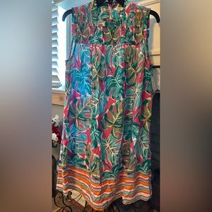 Crown & Ivy Dress leaf print with smock detail Size M